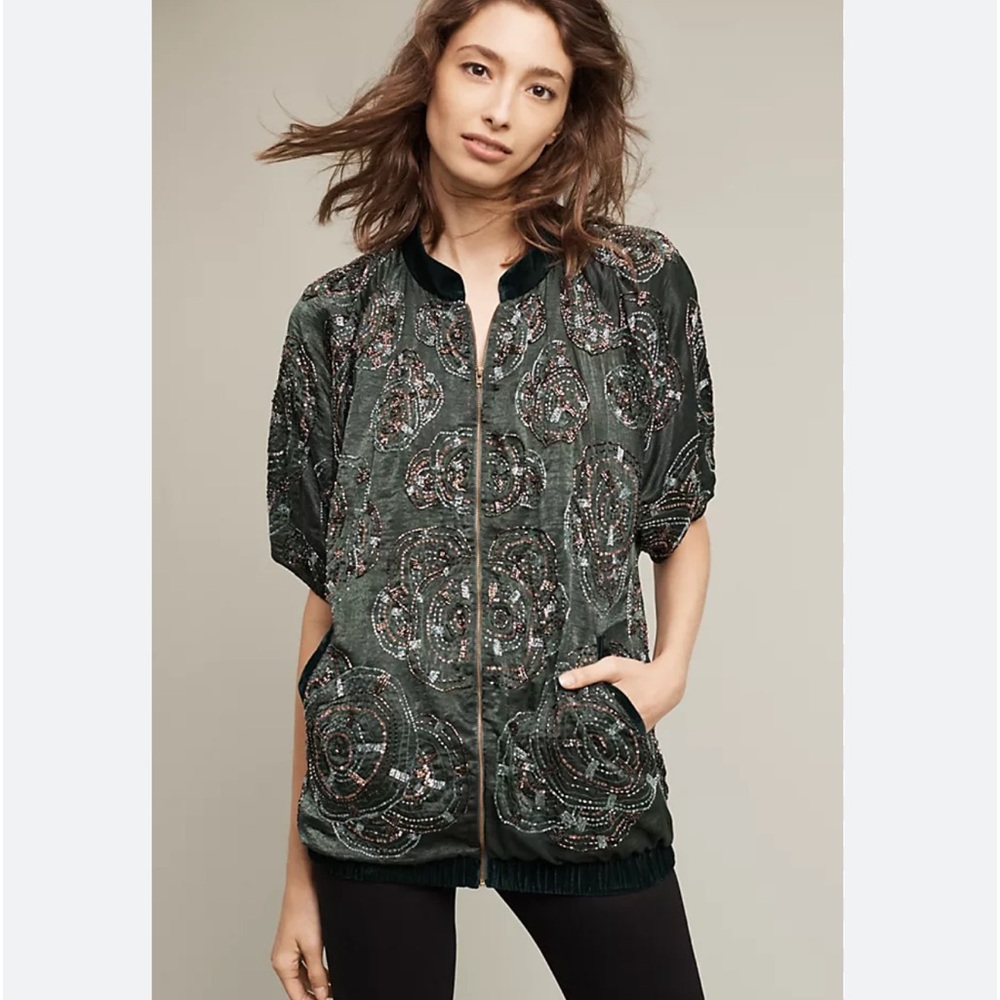 Not so Serious satin beaded bomber jacket